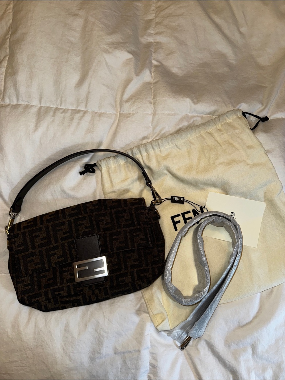 Fendi Dark Brown FF Monogram Shoulder Bag with Silver Hardware